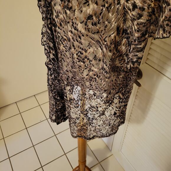 Sheer Animal Print Tunic Blouse Deep V Ruffle Dress Barn XL - Picture 3 of 7